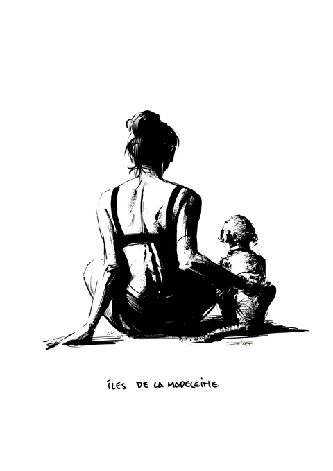Illustration fille et son chien
