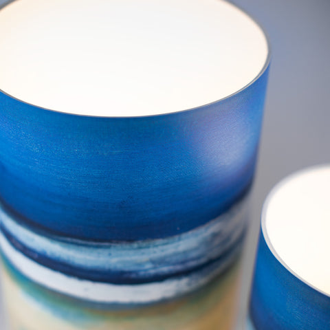 lampe, abat-jour, toile, Martin Fiset, mer, déco, Îles de la madeleine, atelier côtier, design maritime, fait au Québec, fait aux Îles, artisan,