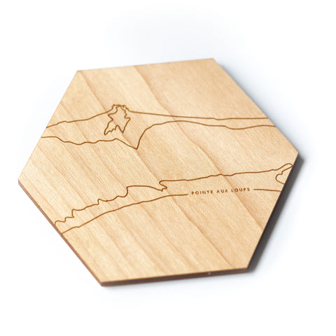 Pointe-aux-Loups, iles de la madeleine, design maritime, aimant, topographie, aimant topographique, bois, atelier côtier